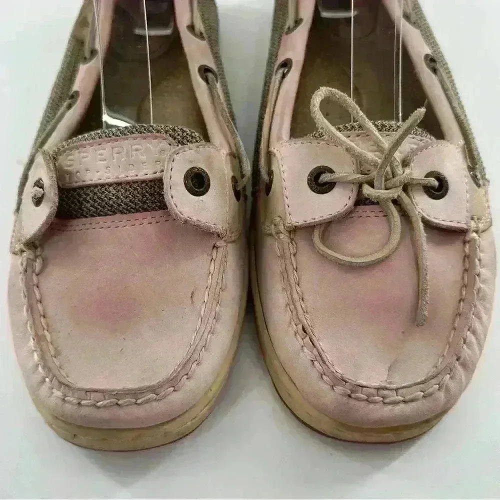 Sperry womens flats size 8.5 pink tan leather boat shoes preppy nautical